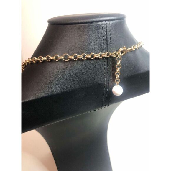 1428 Y2K gold tone white Beige tan teardrop layer y2K necklace 18" - Picture 2 of 2